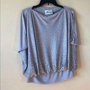 Vintage Darcy Grey Silver Glitter  Party Top Dolman Medium Boatneck 80's 90's